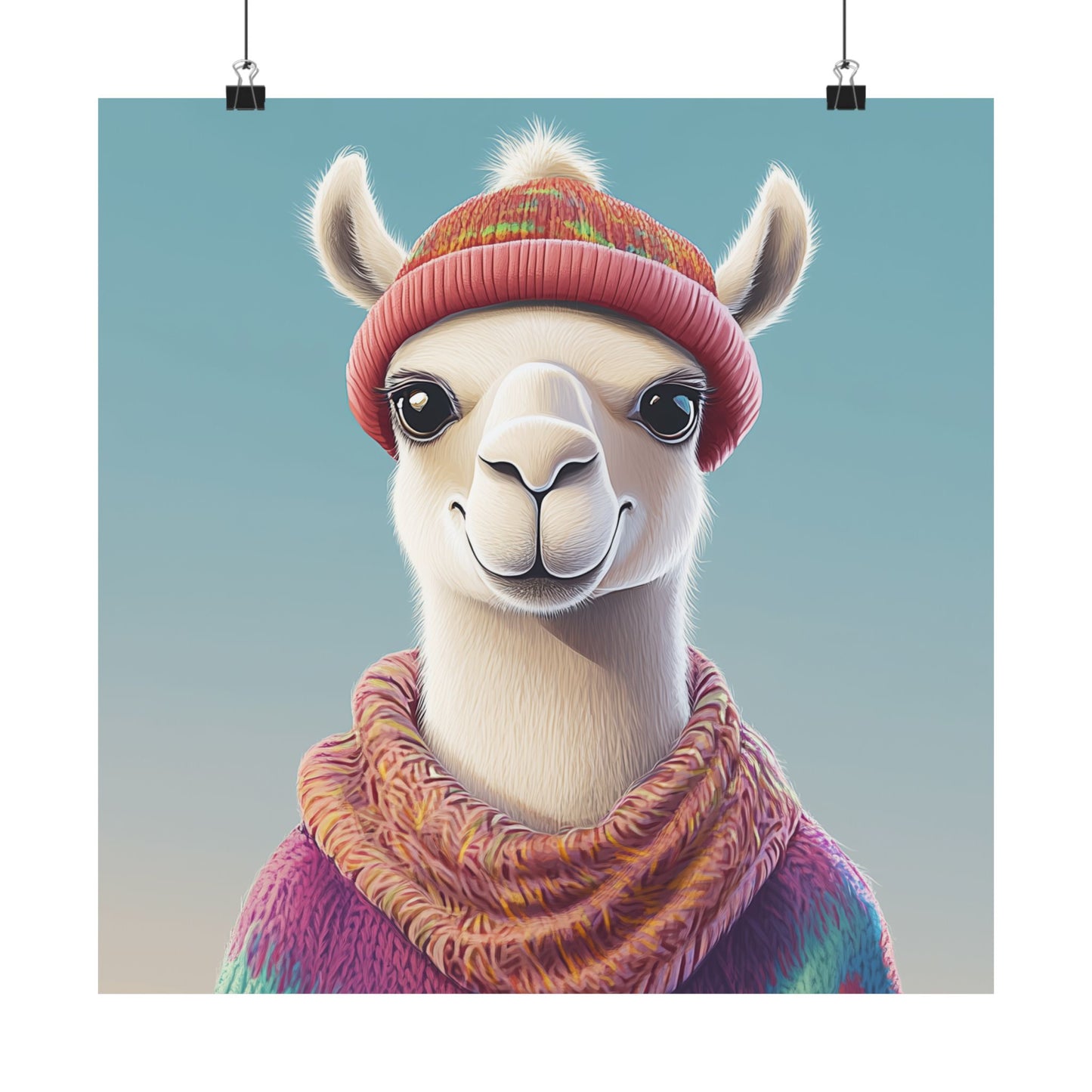 Cozy Llama Art Print - Whimsical Animals - Horizontal Matte Poster for Wall Art