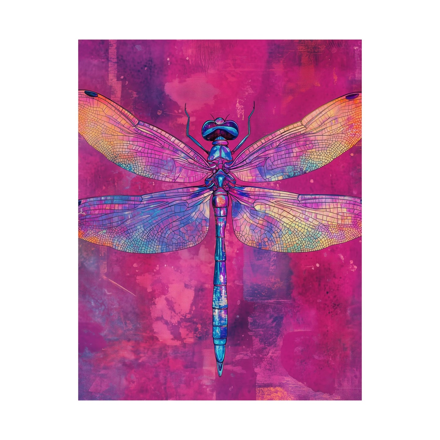 Magenta Dragonfly Watercolor Art Print - Matte Vertical Posters
