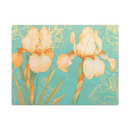 Iris Flowers on Turquois - Stretched Canvas