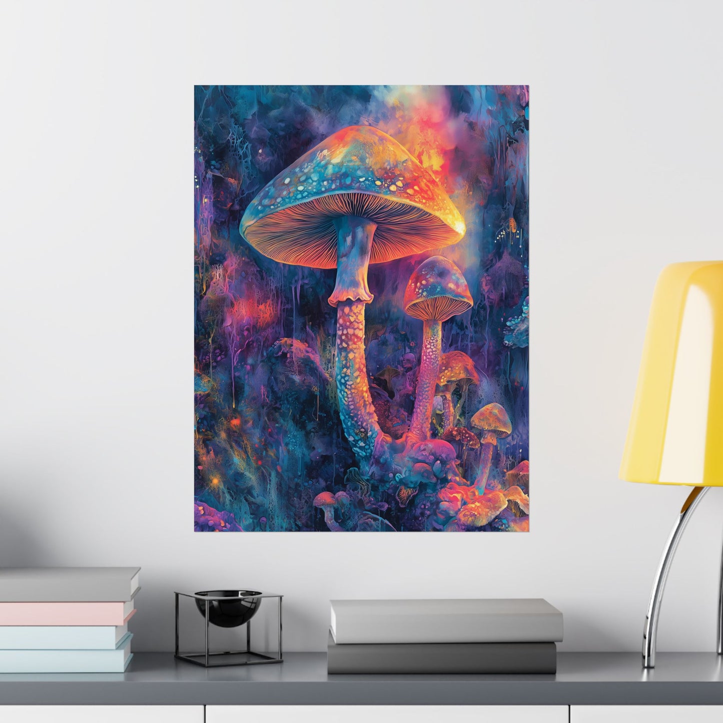 Trippy Mushrooms Poster - Psychedelic Wall Art - Vibrant Fine Art Print - Bedroom Posters - Home Décor