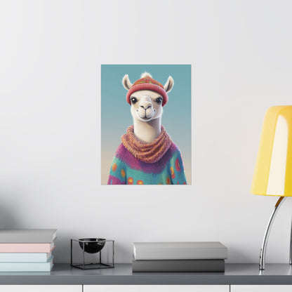 Cozy Llama Art Print - Whimsical Animals - Horizontal Matte Poster for Wall Art