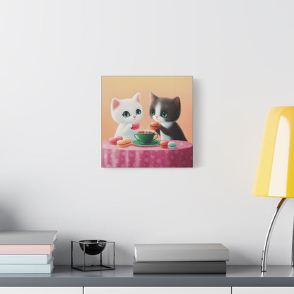 Whimsical Kitty Tea Time - Wall Art & Home Décor - Cute Cat Canvas Art