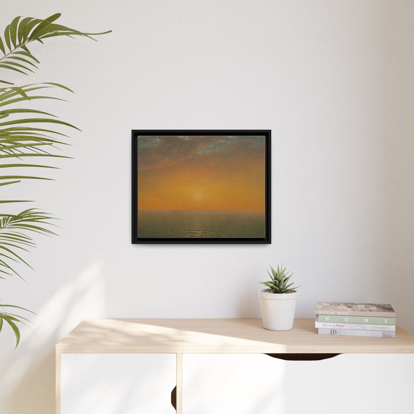 John Frederick Kensett : Sunset on the Sea (1872) - Museum Collection - Framed Canvas Print
