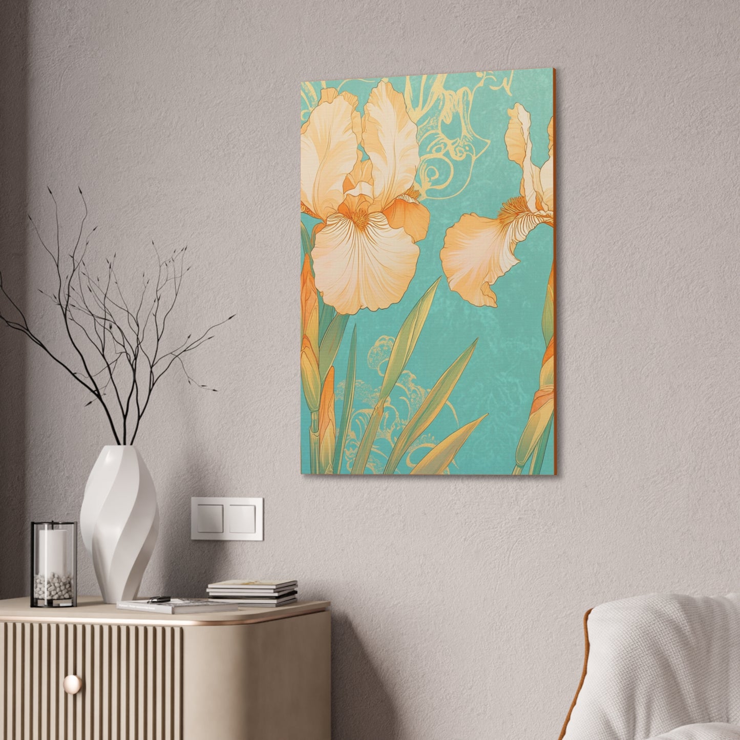 Iris Flowers on Turquois - Stretched Canvas