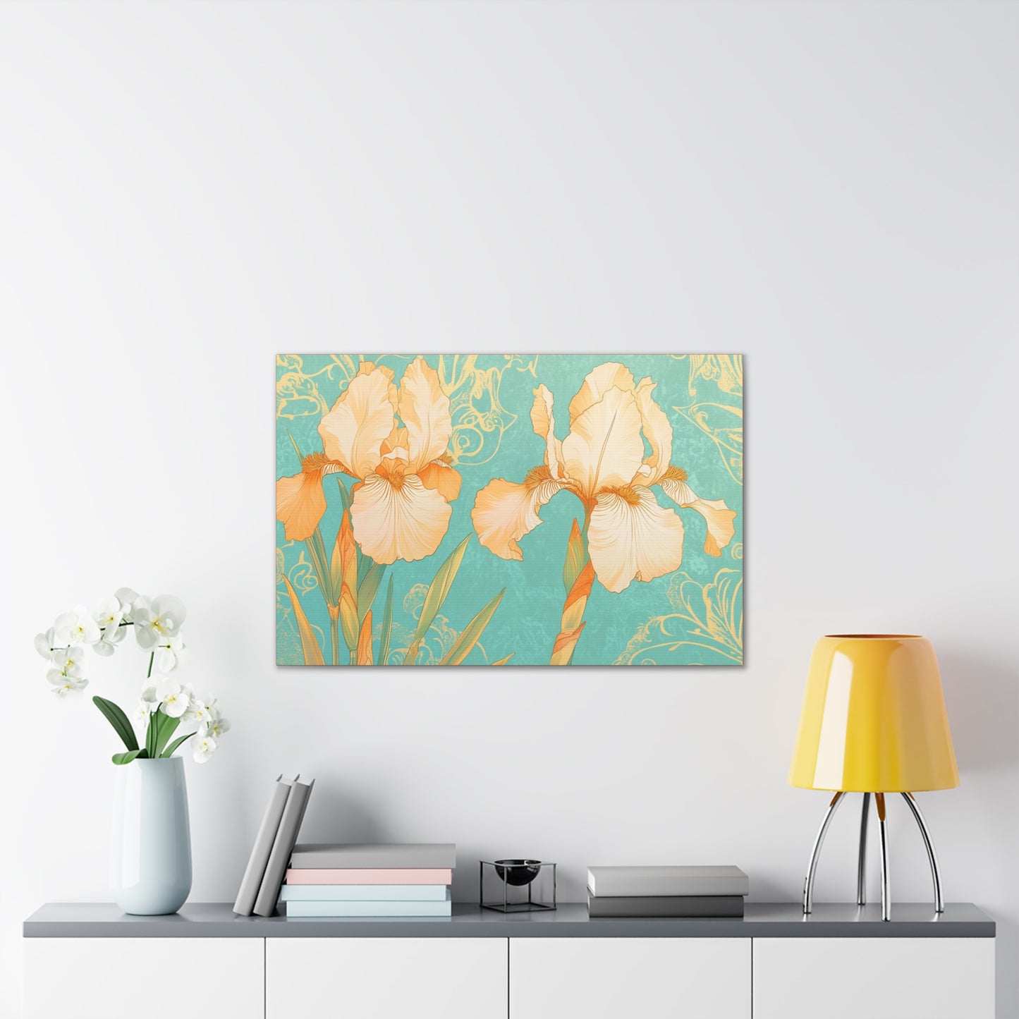 Iris Flowers on Turquois - Stretched Canvas