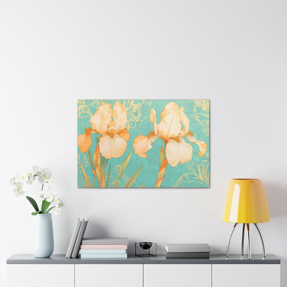 Iris Flowers on Turquois - Stretched Canvas