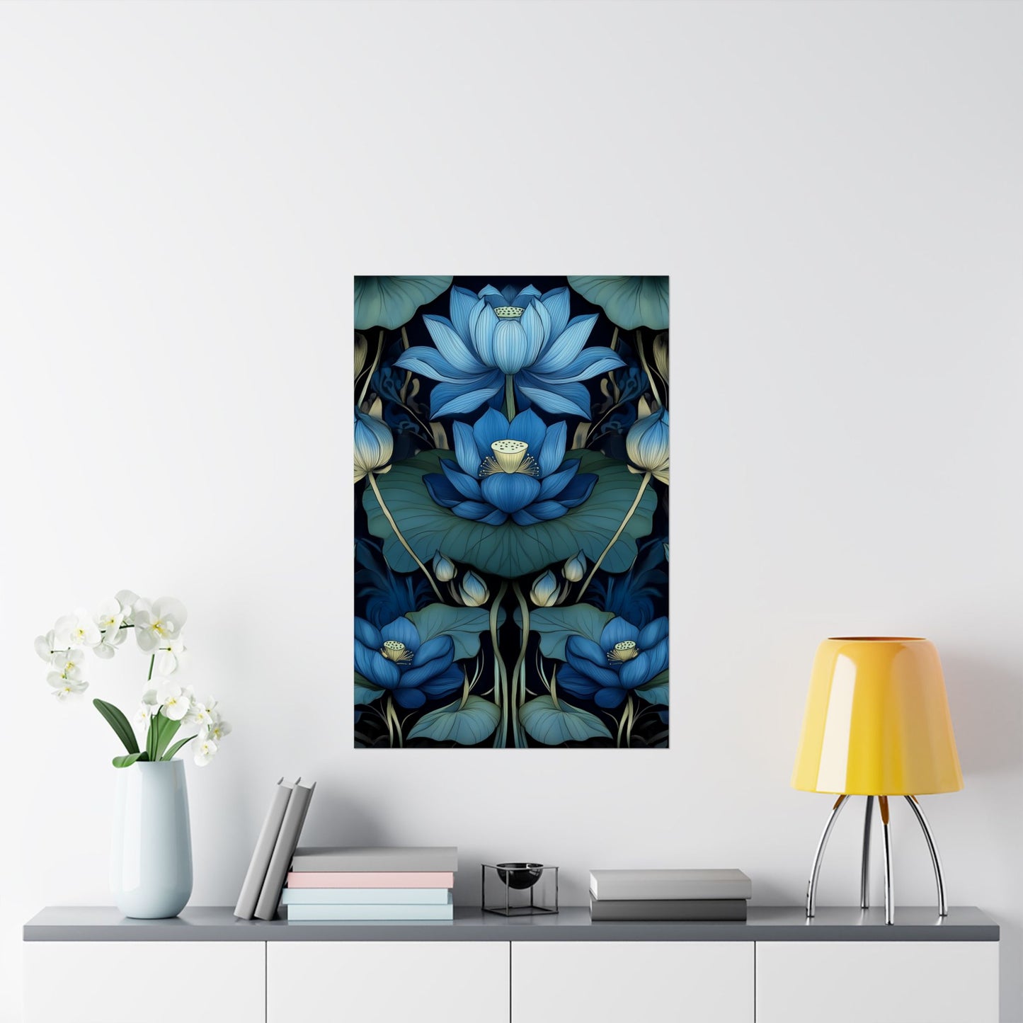 Mystical Blue Lotus Fine Art Print - Matte Vertical Poster - Zen Floral Art for Home Décor