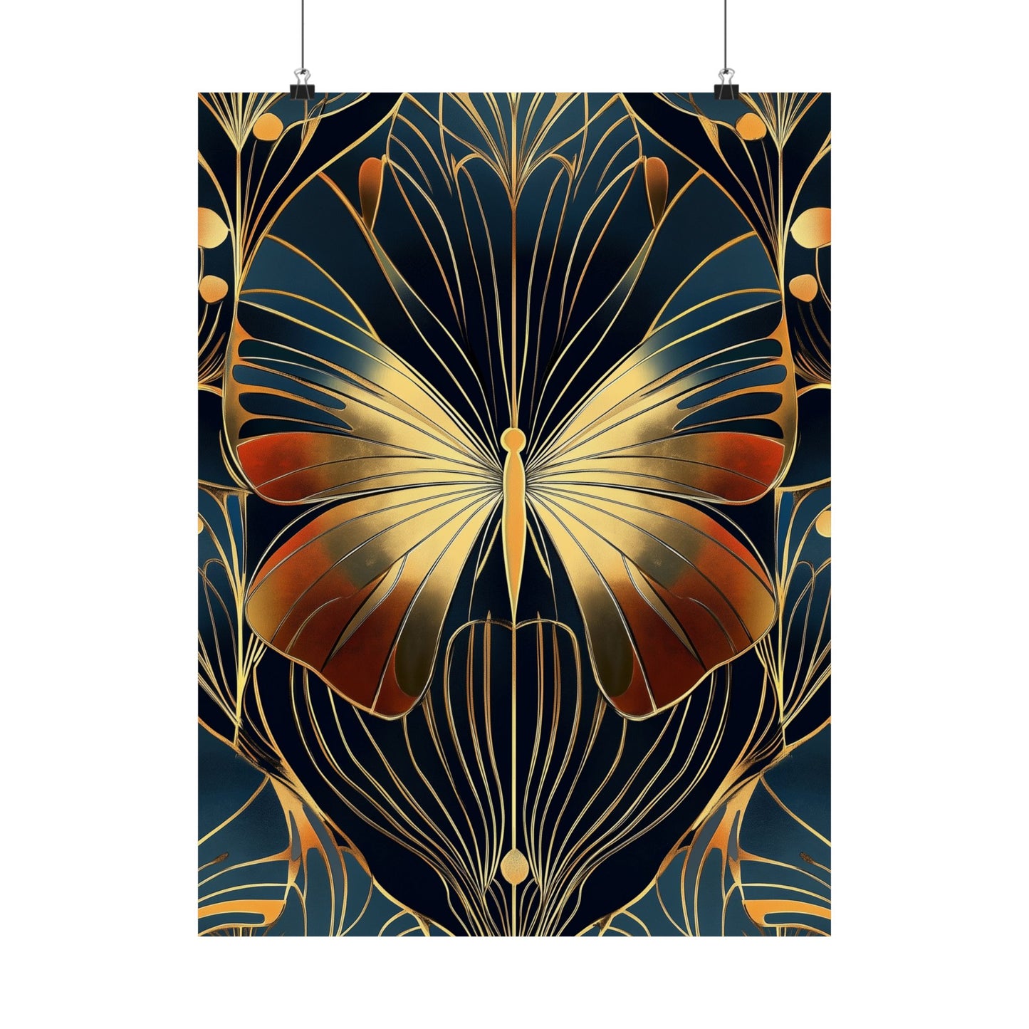 Art Deco Golden Butterfly Fine Art Print - Matte Vertical Poster - Vibrant Home Décor - Chic Style