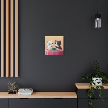 Whimsical Kitty Tea Time - Wall Art & Home Décor - Cute Cat Canvas Art
