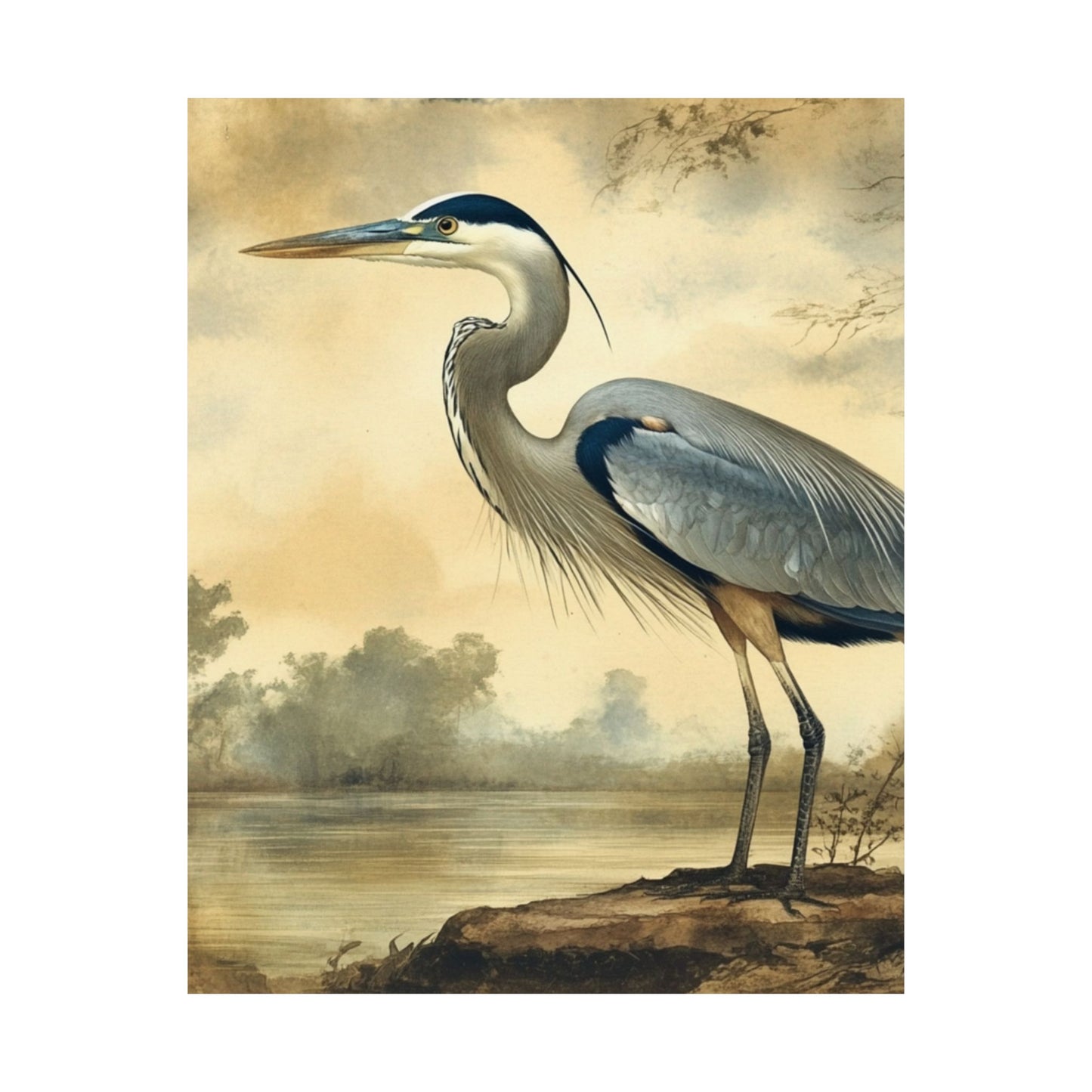 Elegant Blue Heron Coastal Fine Art Print
