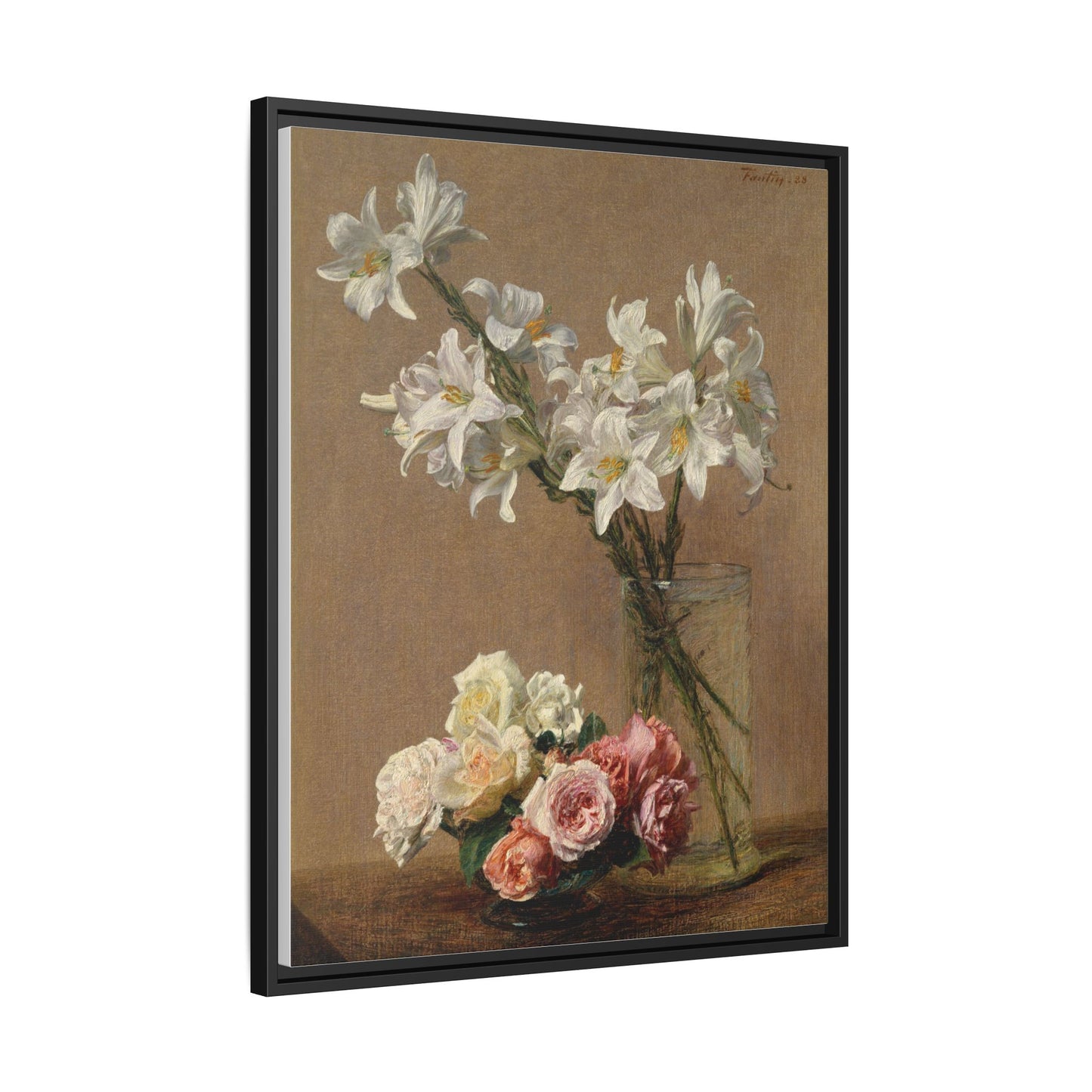 Henri Fantin-Latour : Roses and Lilies (1888) - Giclee Fine Art Print - Museum Collection Framed Canvas Print