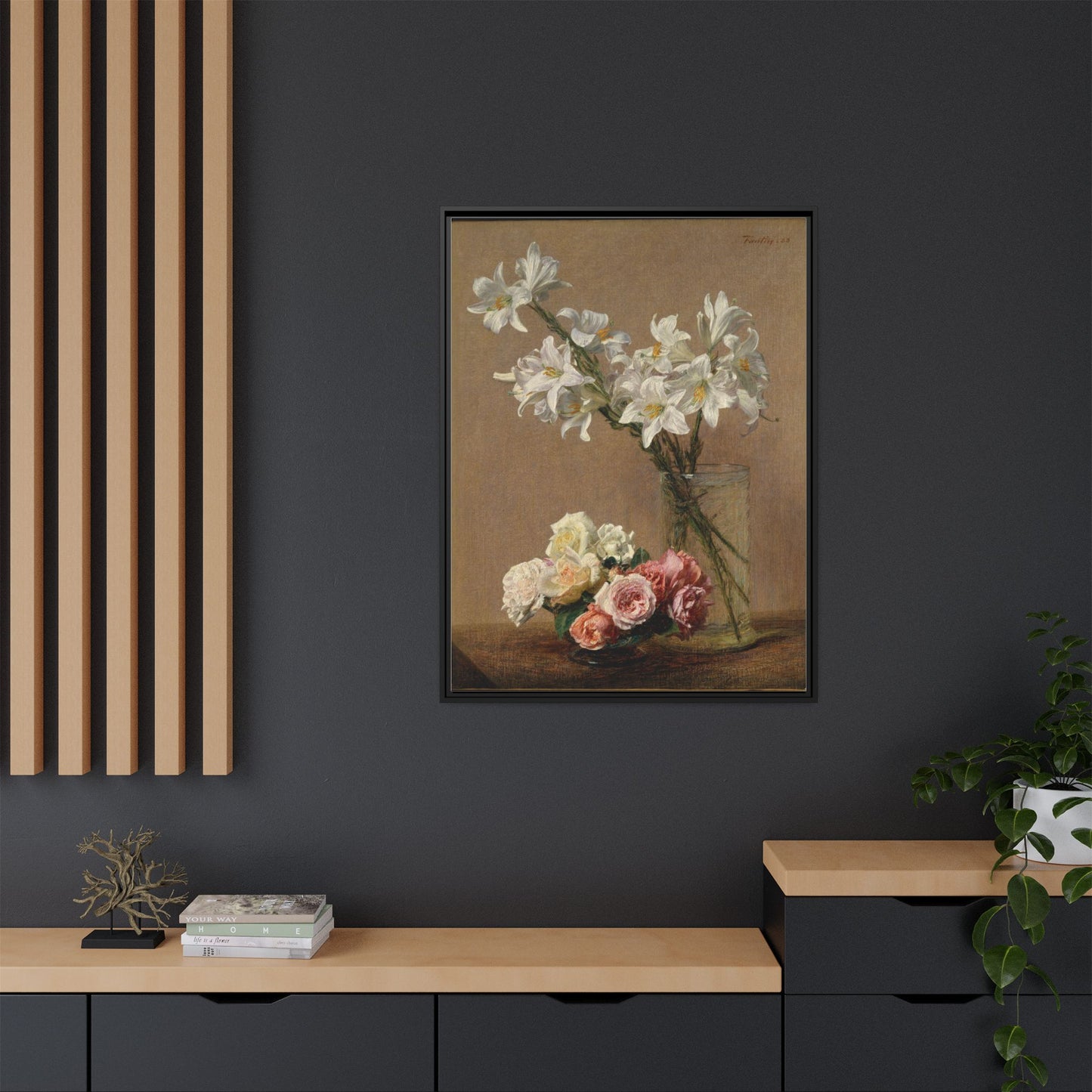 Henri Fantin-Latour : Roses and Lilies (1888) - Giclee Fine Art Print - Museum Collection Framed Canvas Print