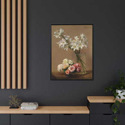 Henri Fantin-Latour : Roses and Lilies (1888) - Giclee Fine Art Print - Museum Collection Framed Canvas Print