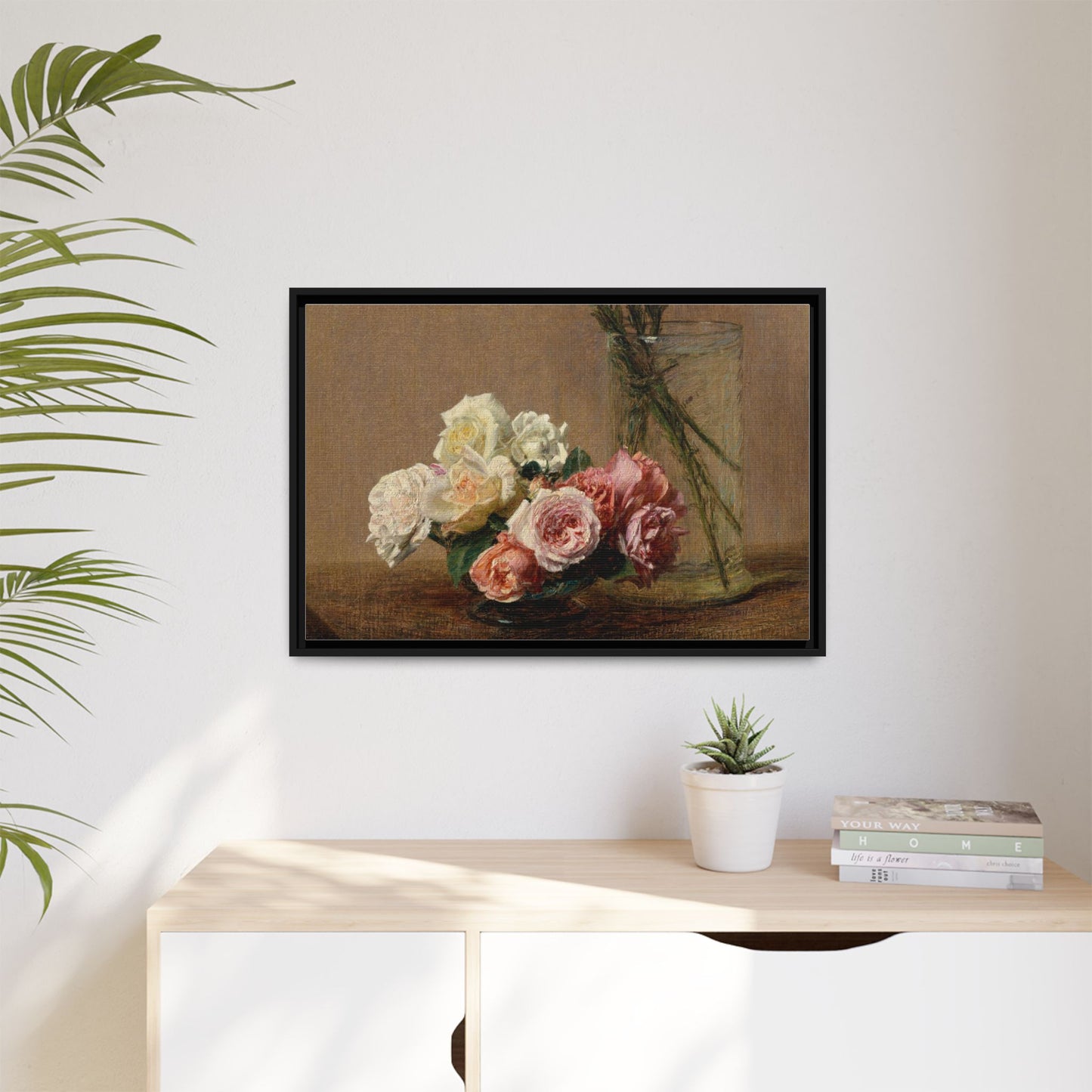 Henri Fantin-Latour : Roses and Lilies (1888) - Giclee Fine Art Print - Museum Collection Framed Canvas Print