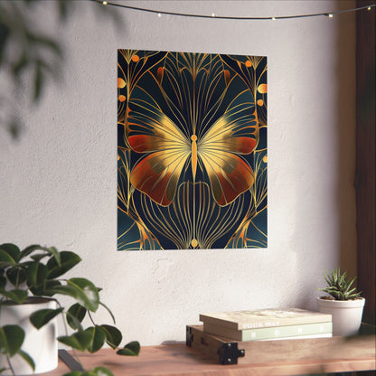 Art Deco Golden Butterfly Fine Art Print - Matte Vertical Poster - Vibrant Home Décor - Chic Style