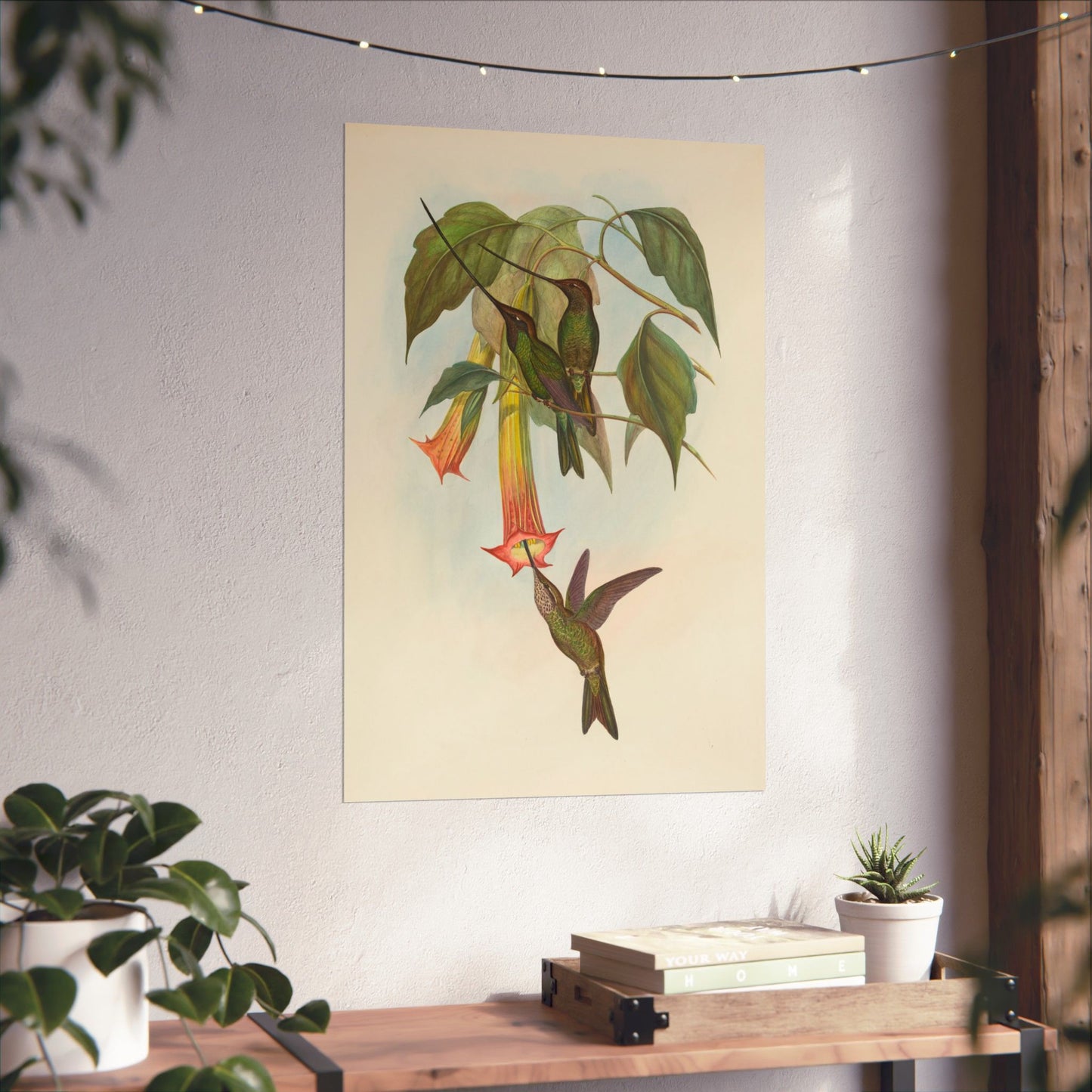Hummingbird Botanical Art Print - Matte Vertical Poster - Nature Inspired Wall Art - Vintage Bird Watcher Art