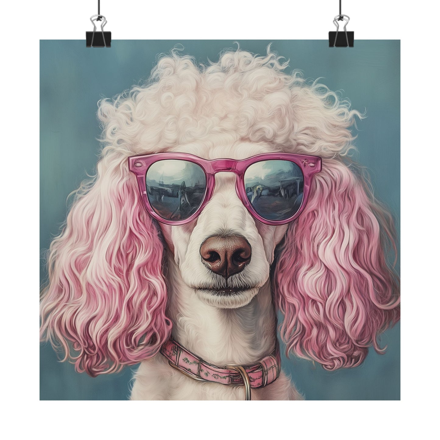 Poodle with Pink Sunglasses - Fine Art Print Poster - Whimsical Animals Series - Wall Art for Dog Lovers