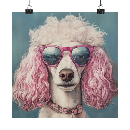 Poodle with Pink Sunglasses - Fine Art Print Poster - Whimsical Animals Series - Wall Art for Dog Lovers