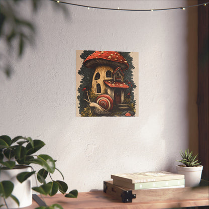 Whimsical Snail Mushroom House - Vertical Botanical Poster - Perfect for Dorm Room or Bedroom Wall Art