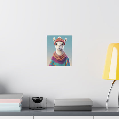 Cozy Llama Art Print - Whimsical Animals - Horizontal Matte Poster for Wall Art