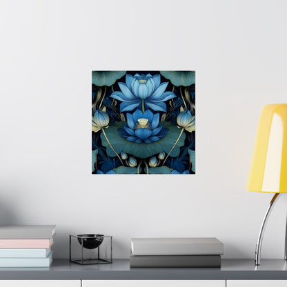 Mystical Blue Lotus Fine Art Print - Matte Vertical Poster - Zen Floral Art for Home Décor
