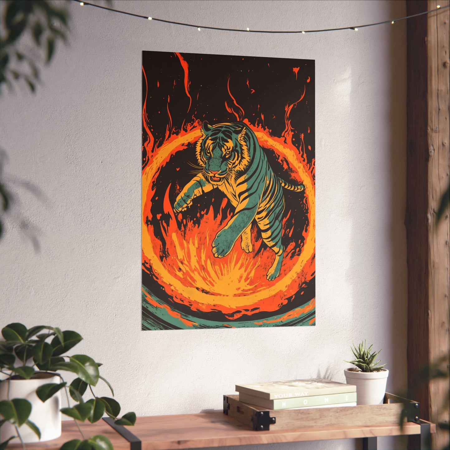 Unleashed - Tiger Jumping Through A Ring of Flames - Matte Vertical Poster - Eye-Catching Wall Art
