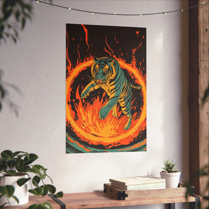 Unleashed - Tiger Jumping Through A Ring of Flames - Matte Vertical Poster - Eye-Catching Wall Art