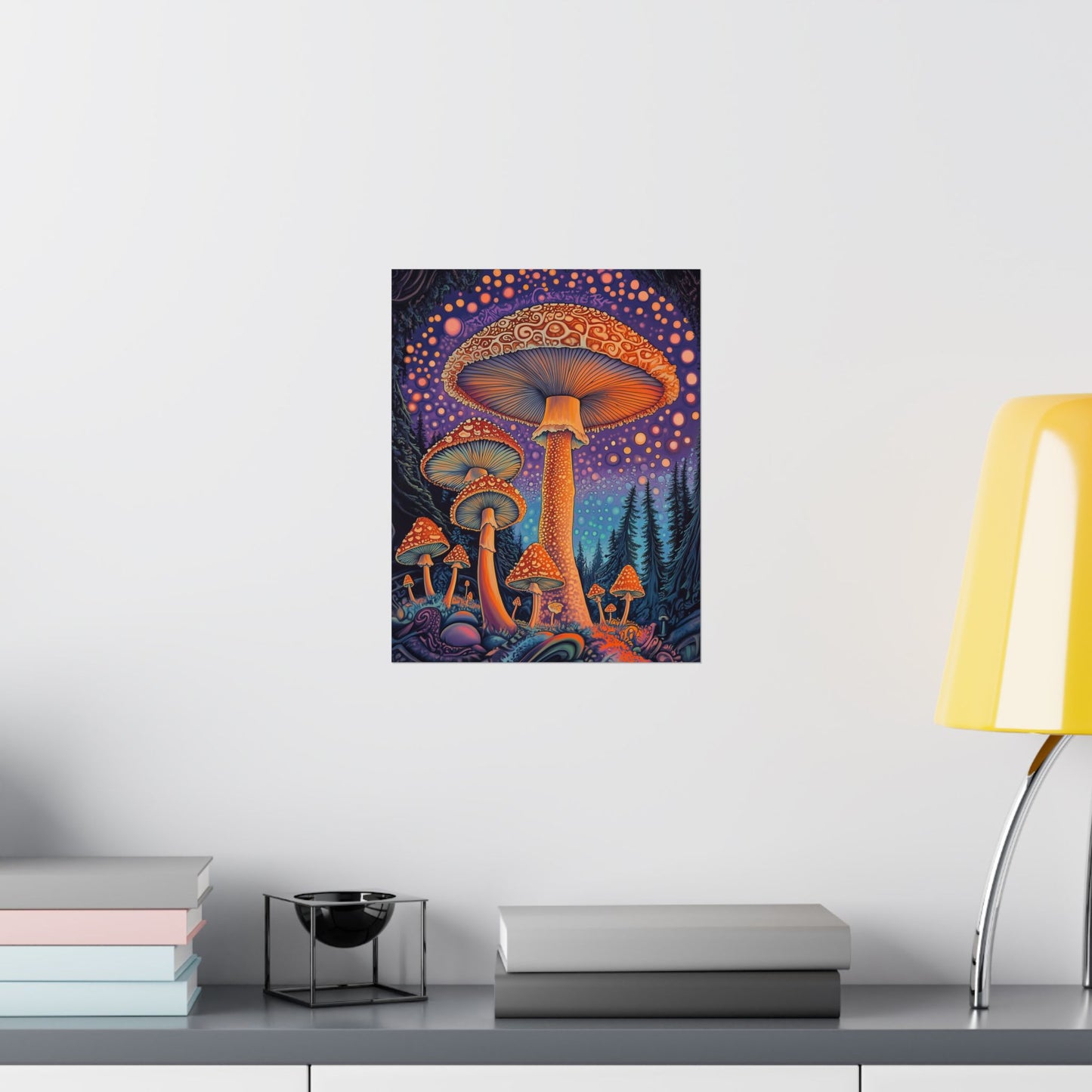 Psychedelic Night Mushroom Art Print - Vertical Poster - Vibrant Wall Art - Nature - Trippy - Bedroom Poster