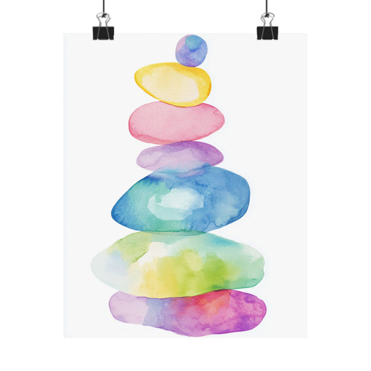 Colorful Rock Stack Watercolor Fine Art Print - Matte Vertical Poster - Inspirational Wall Art - Zen Décor
