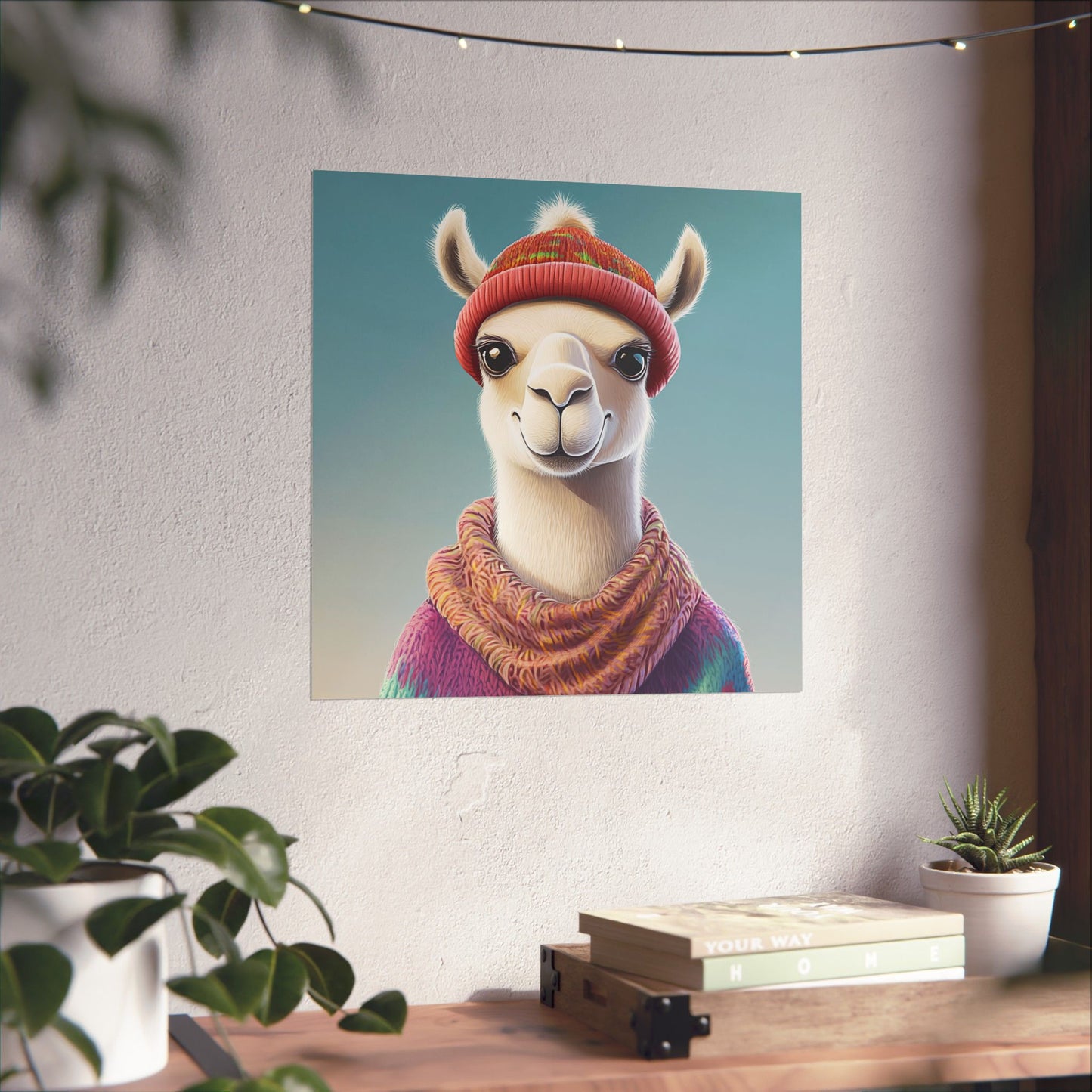 Cozy Llama Art Print - Whimsical Animals - Horizontal Matte Poster for Wall Art