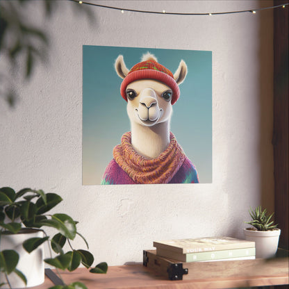 Cozy Llama Art Print - Whimsical Animals - Horizontal Matte Poster for Wall Art