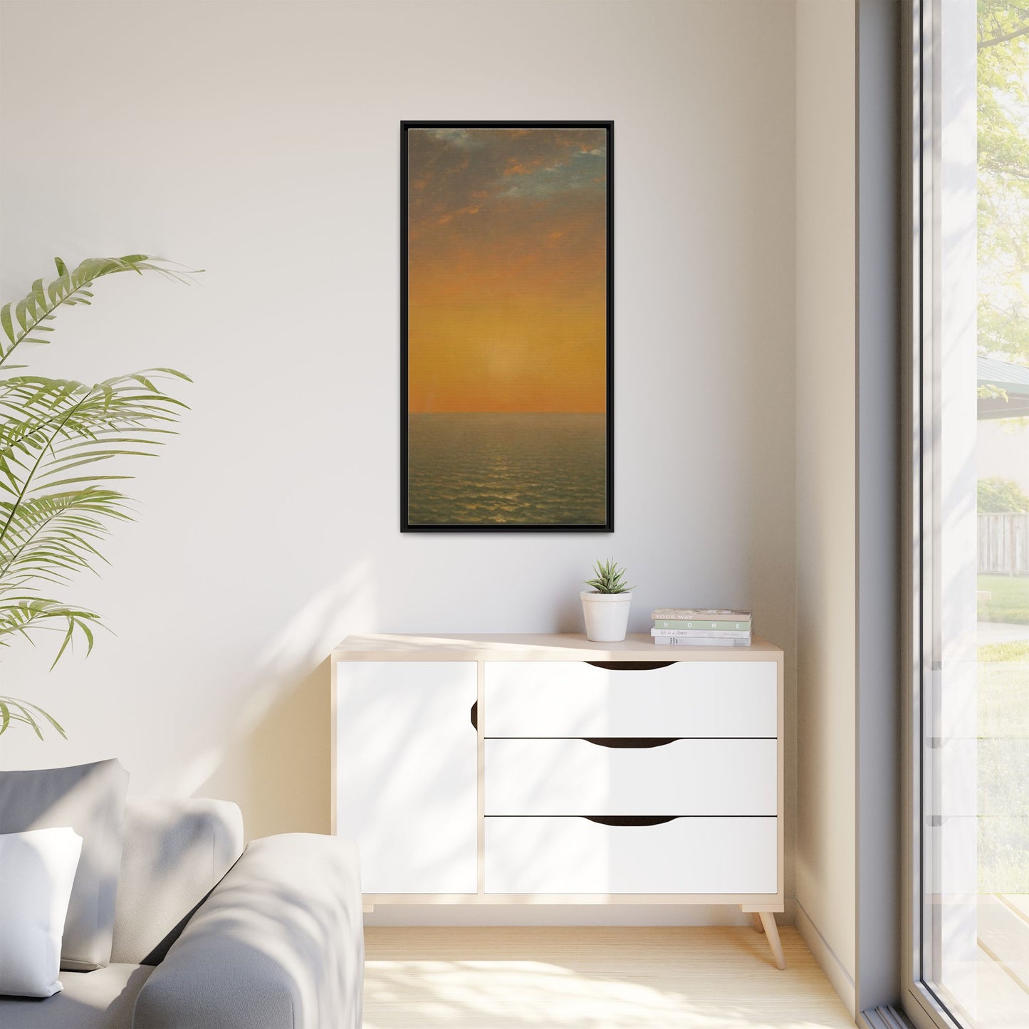 John Frederick Kensett : Sunset on the Sea (1872) - Museum Collection - Framed Canvas Print