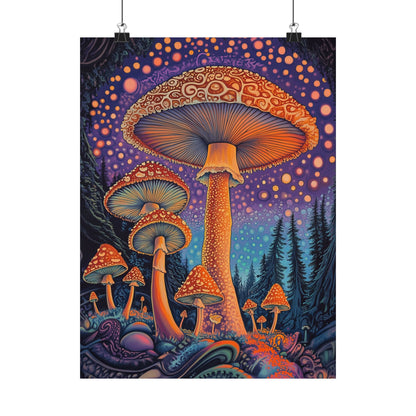 Psychedelic Night Mushroom Art Print - Vertical Poster - Vibrant Wall Art - Nature - Trippy - Bedroom Poster