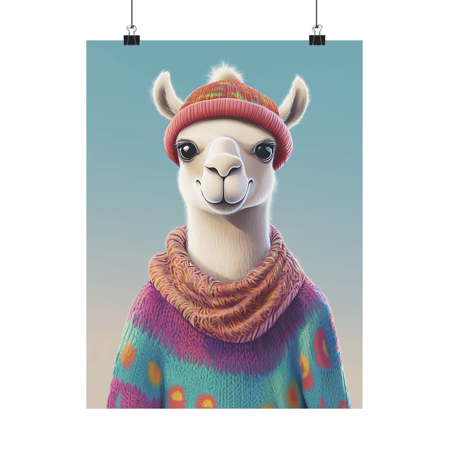 Cozy Llama Art Print - Whimsical Animals - Horizontal Matte Poster for Wall Art
