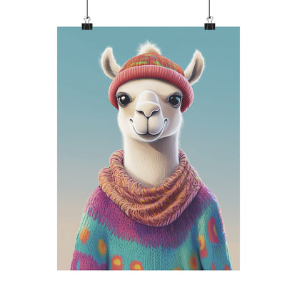 Cozy Llama Art Print - Whimsical Animals - Horizontal Matte Poster for Wall Art