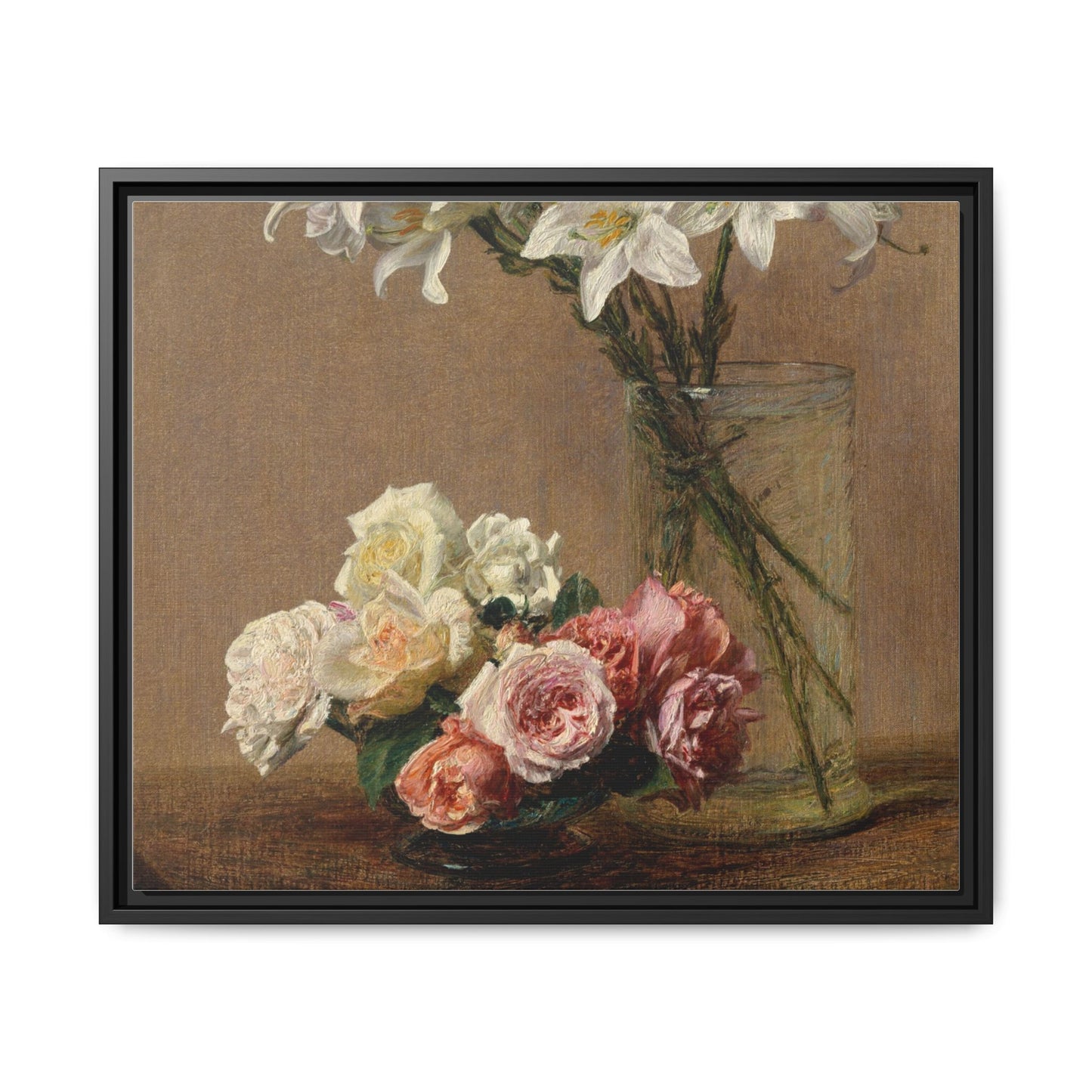 Henri Fantin-Latour : Roses and Lilies (1888) - Giclee Fine Art Print - Museum Collection Framed Canvas Print