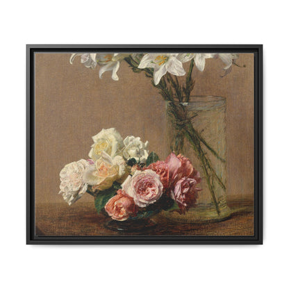 Henri Fantin-Latour : Roses and Lilies (1888) - Giclee Fine Art Print - Museum Collection Framed Canvas Print