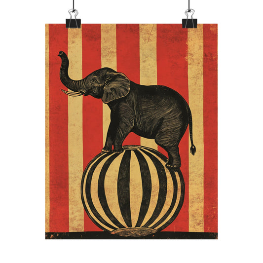 Vintage Circus Elephant Poster - Matte Fine Art Print - Wall Art for Bedroom or Nursery