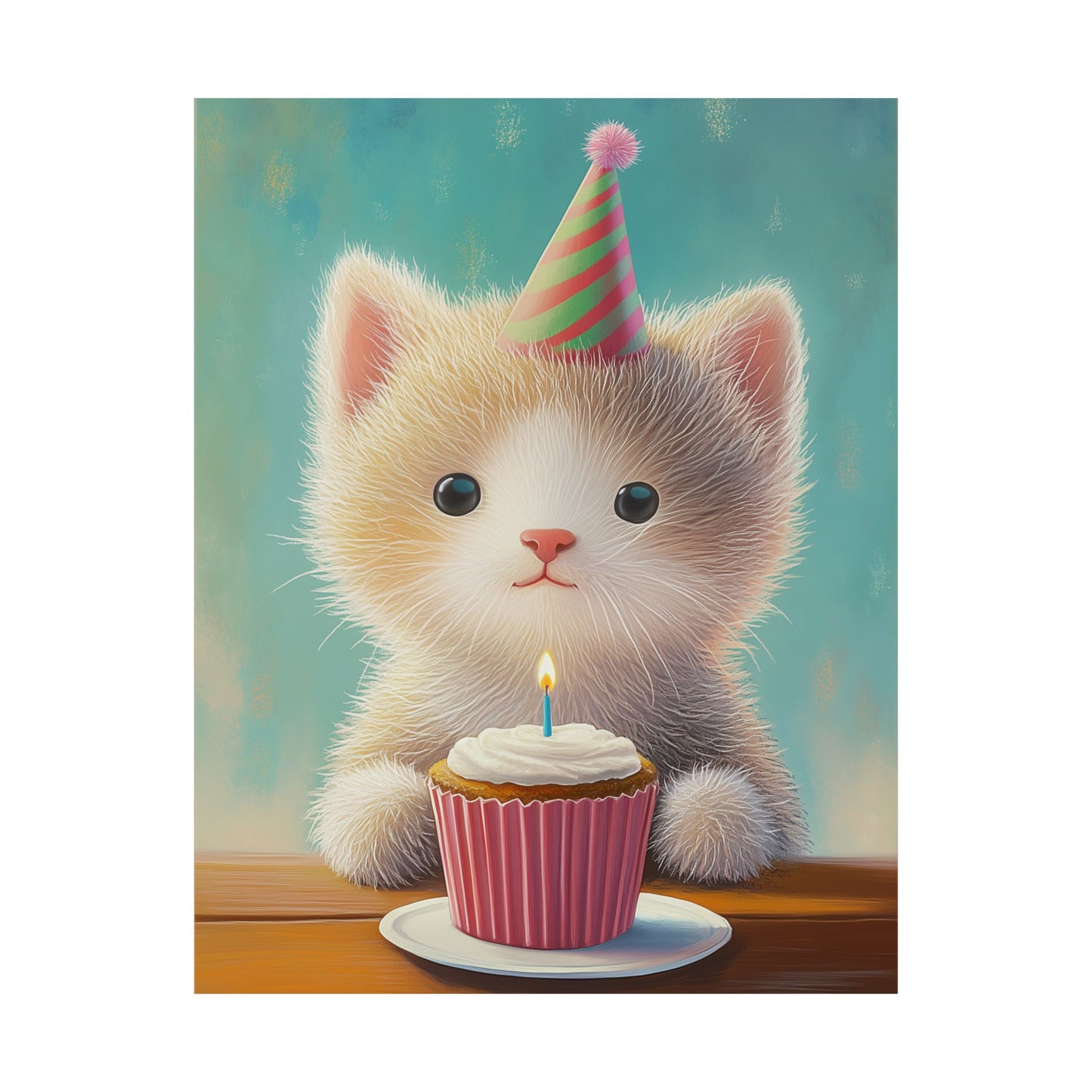 Cute Kitten Birthday Poster - Cat Café - Whimsical Animals - Adorable Kitten Wall Art