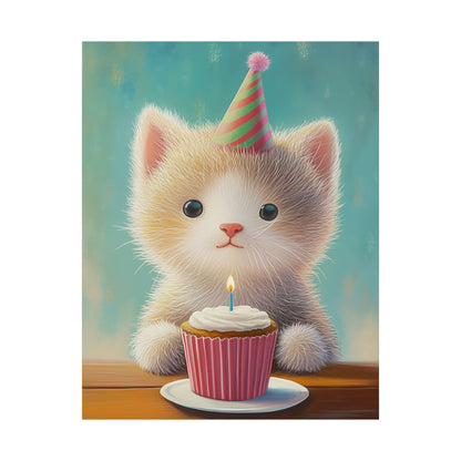 Cute Kitten Birthday Poster - Cat Café - Whimsical Animals - Adorable Kitten Wall Art