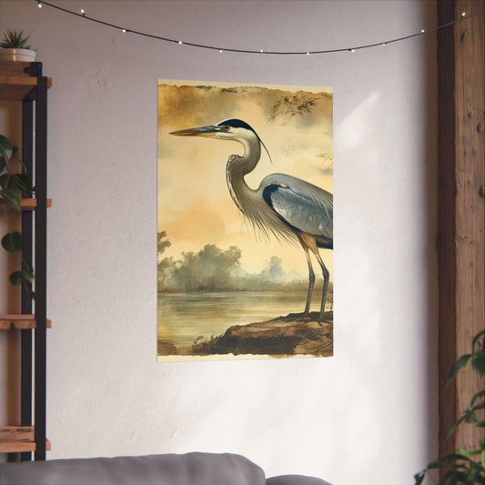 Elegant Blue Heron Coastal Fine Art Print
