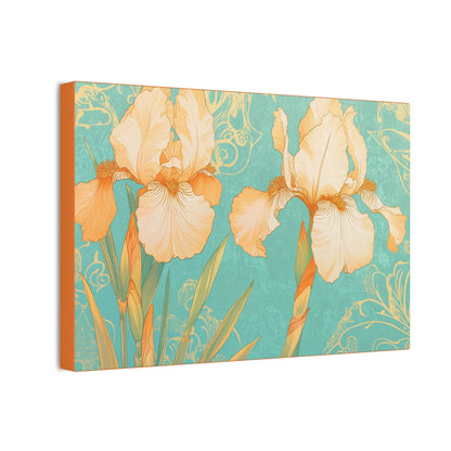 Iris Flowers on Turquois - Stretched Canvas