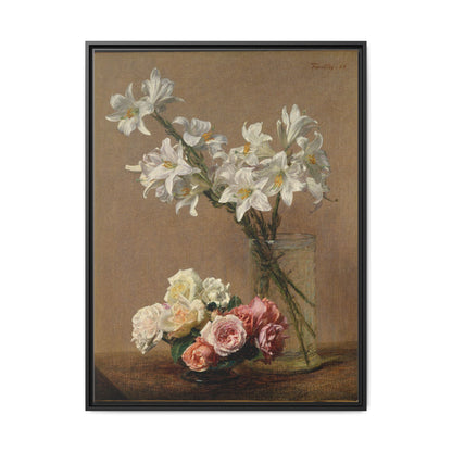 Henri Fantin-Latour : Roses and Lilies (1888) - Giclee Fine Art Print - Museum Collection Framed Canvas Print