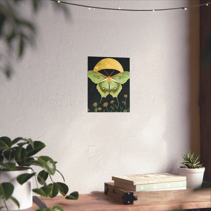 Dreamy Luna Moth Under the Moon Poster- Matte Vertical Art Print - Boho Wall Art - Bohemian - Art Noveau - Art Deco