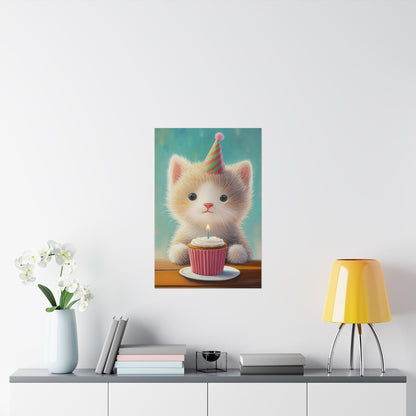 Cute Kitten Birthday Poster - Cat Café - Whimsical Animals - Adorable Kitten Wall Art