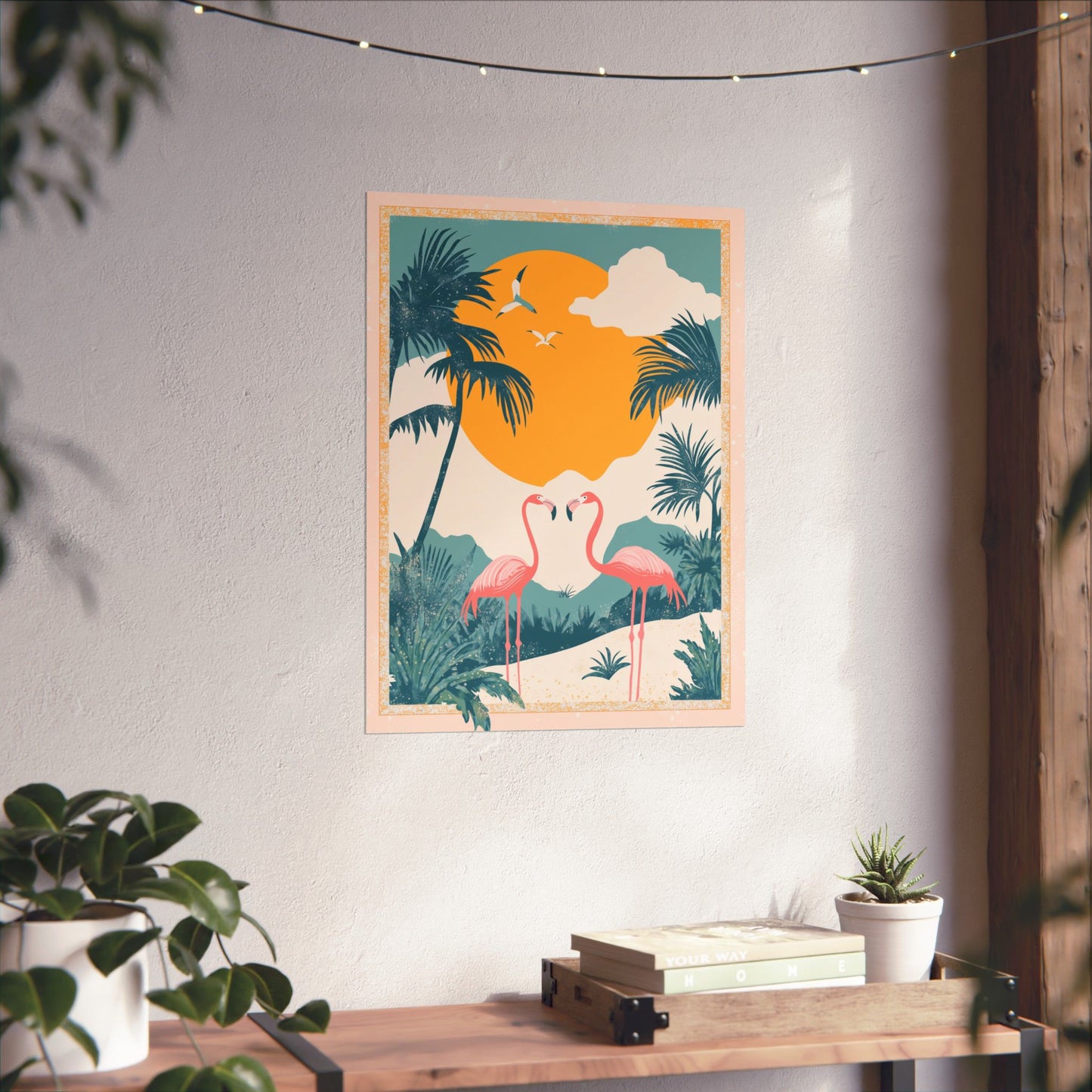 Welcome to Miami - Tropical Flamingo Poster - Boho Wall Art - Bohemian Art Prints - Home Décor
