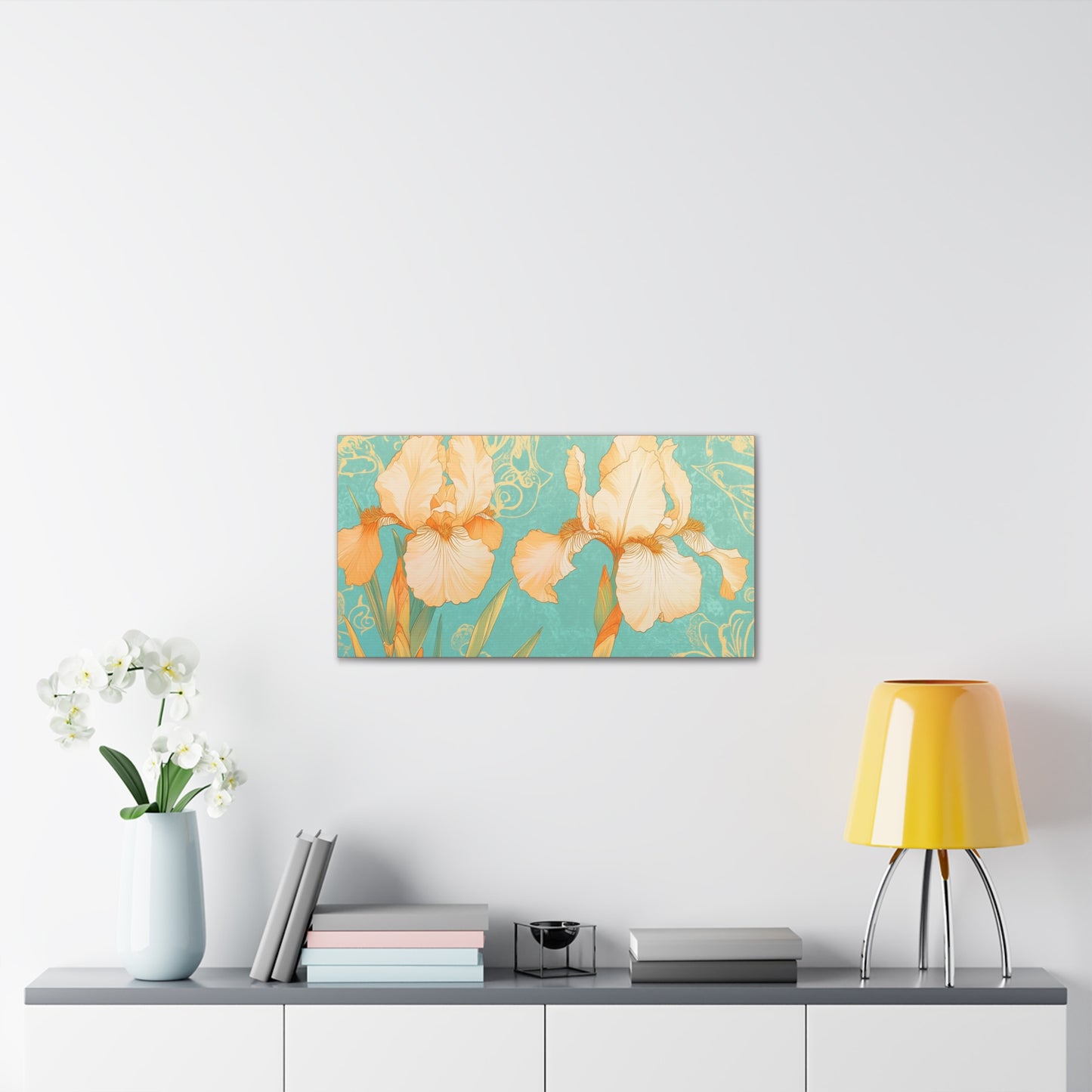 Iris Flowers on Turquois - Stretched Canvas