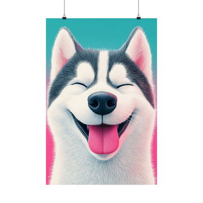 Happy Husky - Whimsical Animals Series - Fine Art Print - Vertical Poster - Cheerful Dog Art for Home Décor