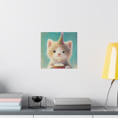 Cute Kitten Birthday Poster - Cat Café - Whimsical Animals - Adorable Kitten Wall Art