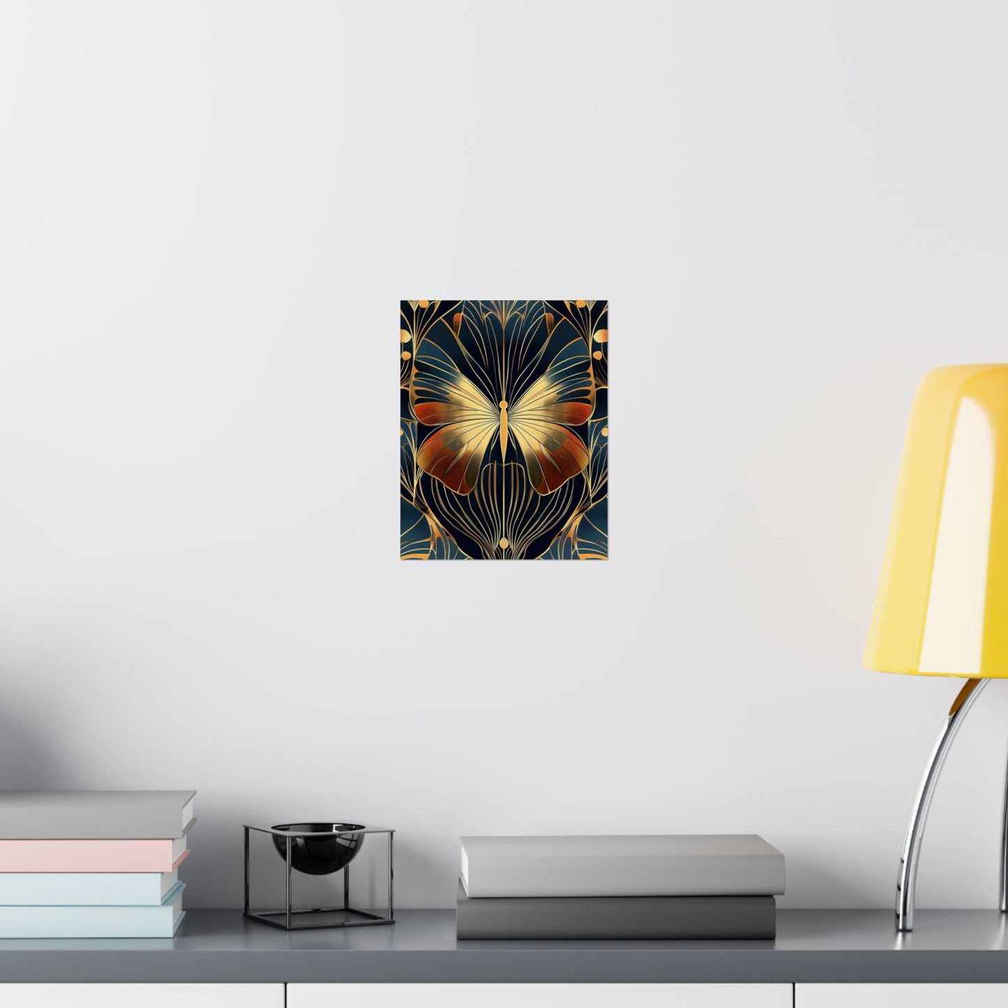 Art Deco Golden Butterfly Fine Art Print - Matte Vertical Poster - Vibrant Home Décor - Chic Style